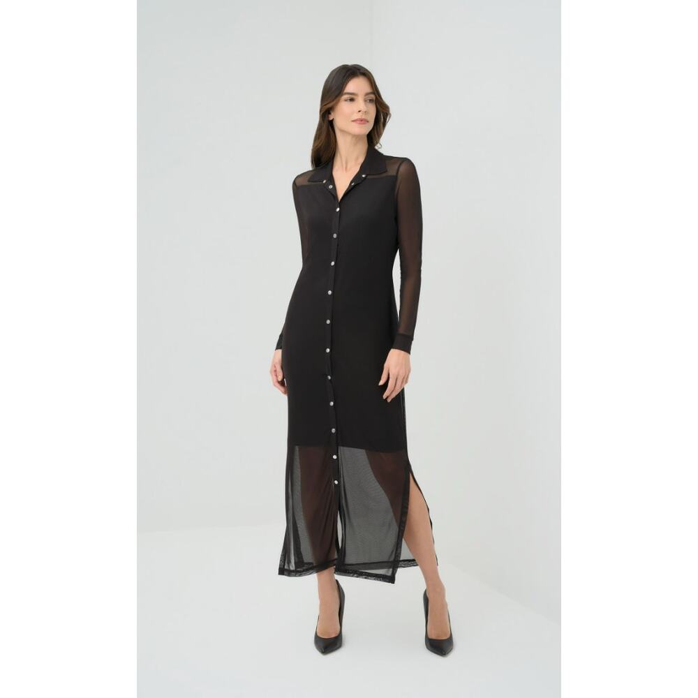 Anatomie Dress Small Colette Mesh Overlay Shirt Maxi Black Sheer Elegant Chic - Picture 4 of 16